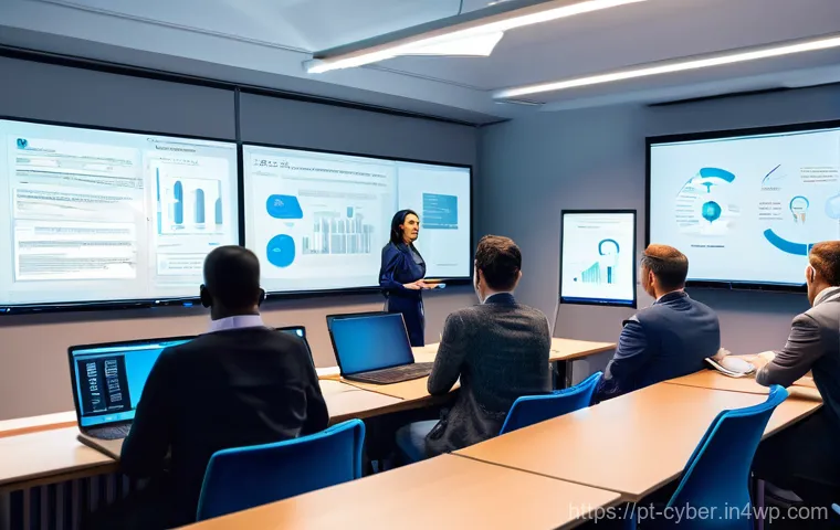사이버 보안 규정 준수 관련 문서화의 중요성 - **Proving Compliance: Navigating a Cybersecurity Audit**
    "A group of serious, well-dressed busin...