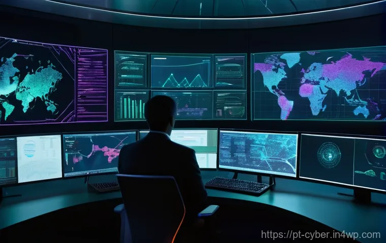 사이버 보안 규정 준수 모니터링 시스템 구축하기 - **Prompt 1: AI-Powered Cybersecurity Operations Center**
A highly detailed, cinematic wide shot ...