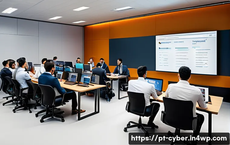 사이버 보안 규정 준수와 접근 통제 - A modern corporate office setting in São Paulo, Brazil, showing a diverse group of professionals att...